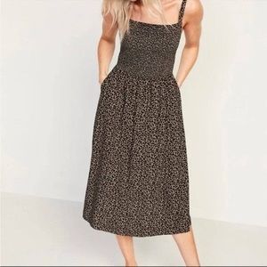 Old Navy Smocked Cheetah Print Midi Sun Dress